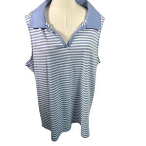 Lane Bryant Blue White Striped Sleeveless Polo Top Plus 26/28 Ribbed Stretch New